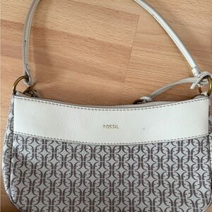 Fossil White and Brown Shoulder Bag